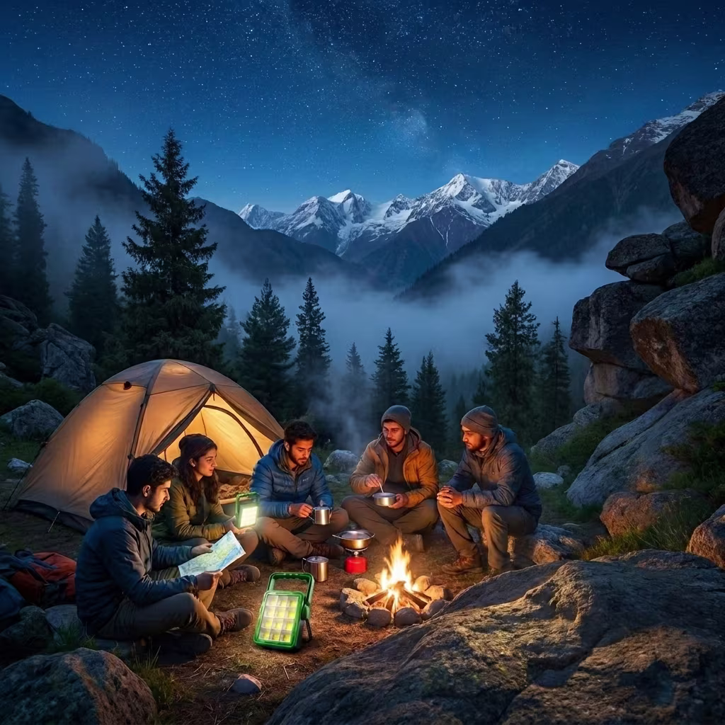 Solar emergency light use case scenario during camping travel