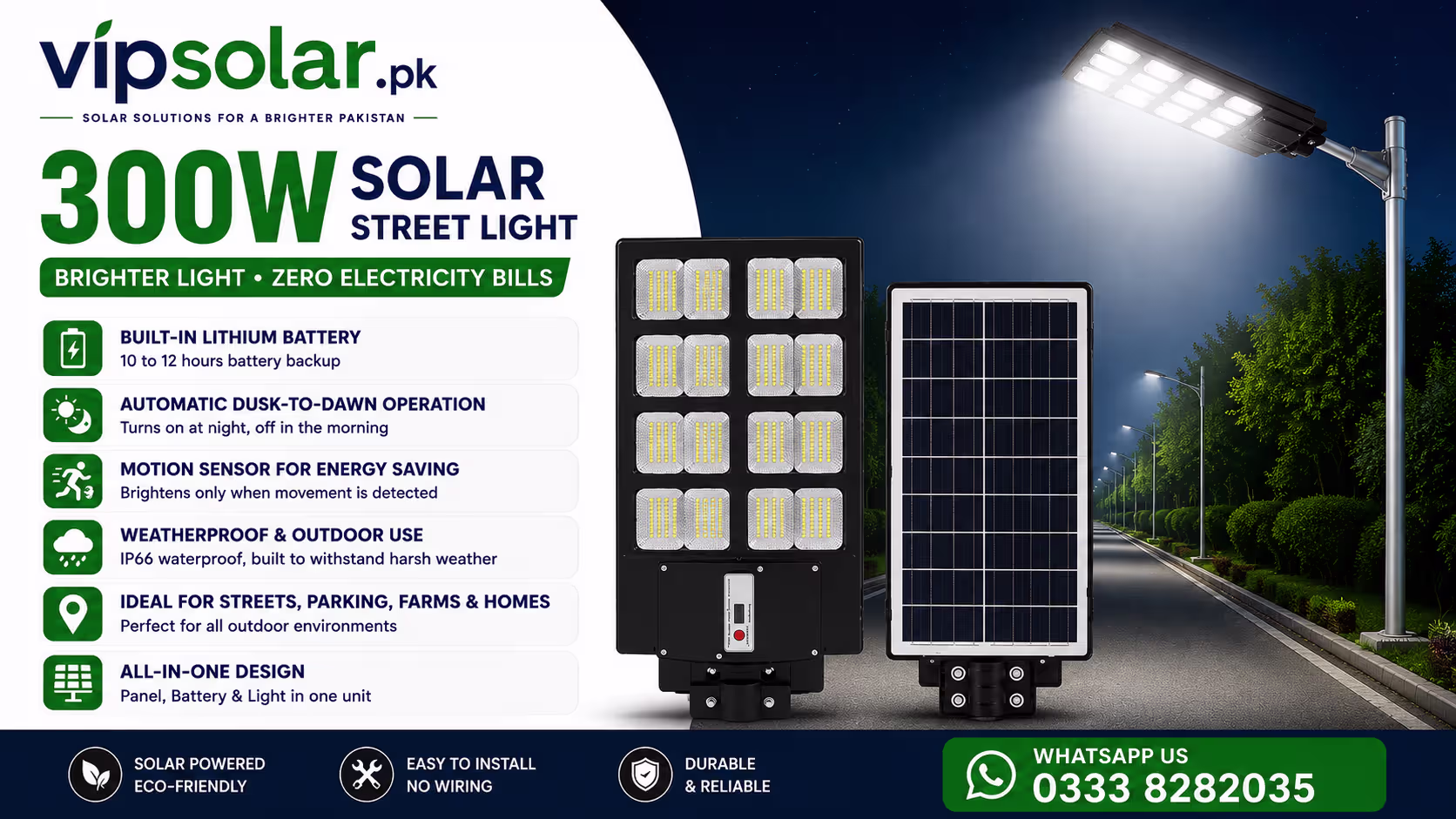 300W bright outdoor solar street light with dust to dawn sensor remote and waterproof