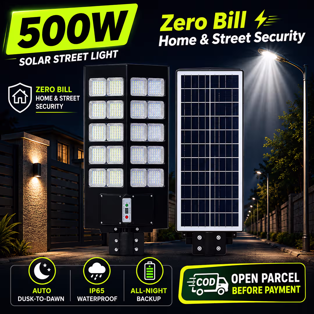 500W Solar Street Light for Farm Houses Parking Factories and Commercial projects in Pakistan