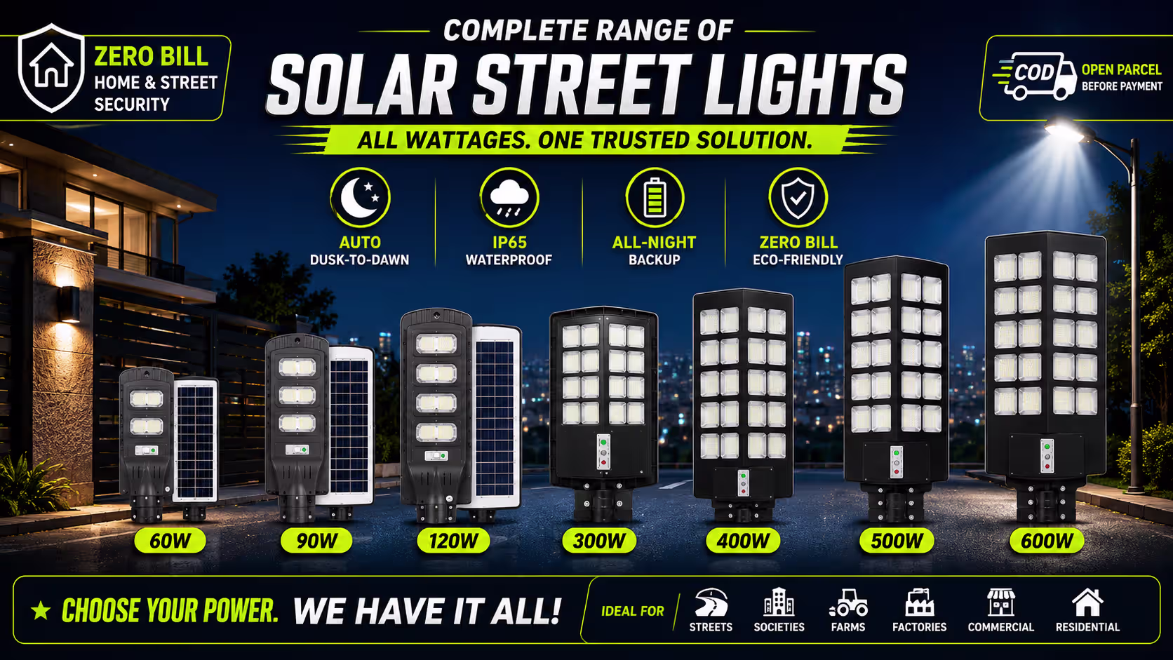60W to 600W solar street light vip solar Pakistan
