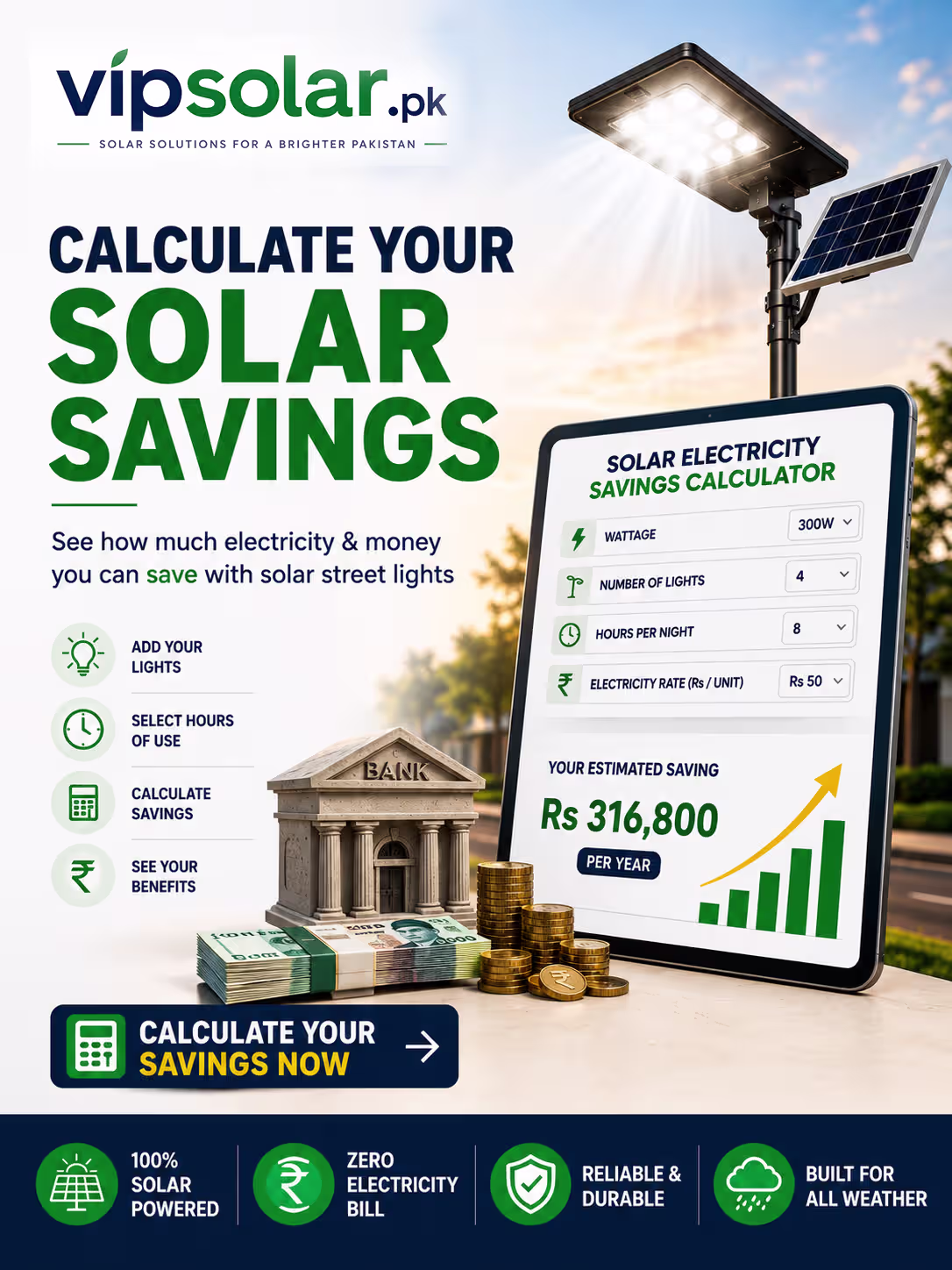 solar street light energy saving calculator vip solar Pakistan