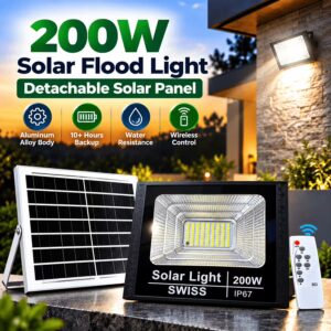 200W Solar Flood Light with Detachable Solar Panel & Remote Control - VIP Solar Pakistan