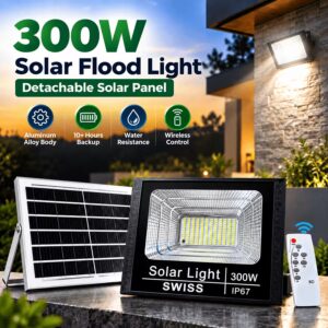 300W Solar Flood Light with Detachable Solar Panel & Remote Control – IP67 Outdoor Light VIP Solar Pakistan